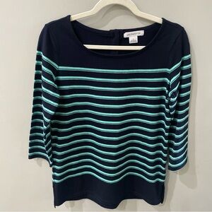 Liz Claiborne Navy and Teal Striped sweater Top